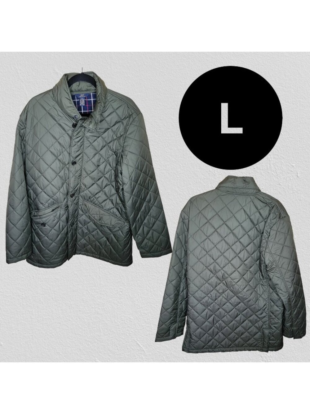 Brooks Brothers Diamond Quilted Jacket Coat Mens Large L Full Zip Flannel Lined